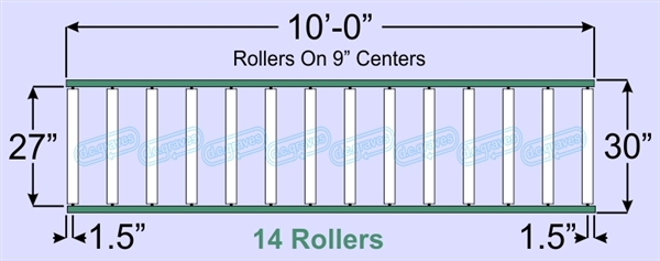 SR60-27-09-10, Steel Gravity Roller Conveyor