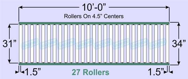 SR60-31-04-10, Steel Gravity Roller Conveyor