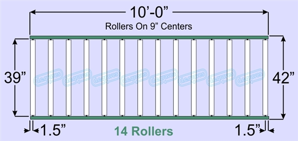 SR60-39-09-10, Steel Gravity Roller Conveyor