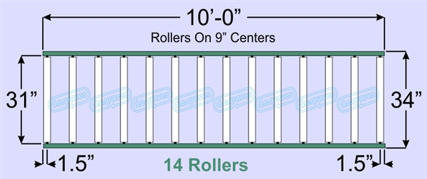 SR80-31-09-10, Steel Gravity Roller Conveyor