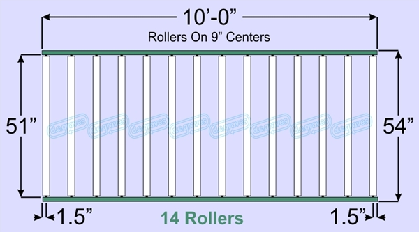 SR70-51-09-10, Steel Gravity Roller Conveyor