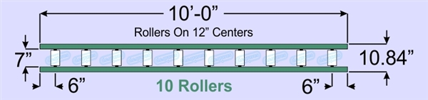 SR90-07-12-10, Steel Gravity Roller Conveyor