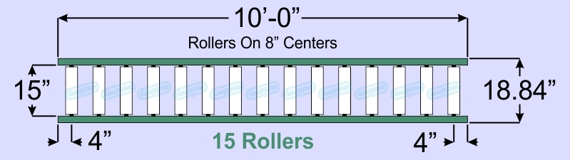SR90-15-08-10, Steel Gravity Roller Conveyor