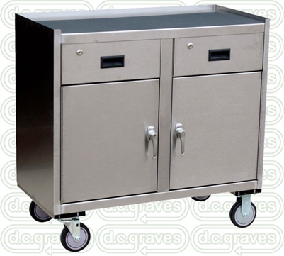 Stainless Mobile Cabinet with 2 Drawers and Doors