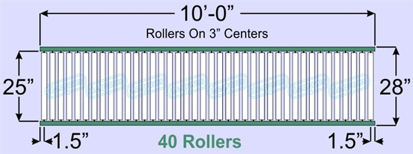 SR30-25-03-10, Steel Gravity Roller Conveyor