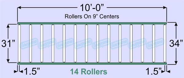 SR30-31-09-10, Steel Gravity Roller Conveyor