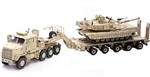 Desert Warfare Bundle: US Oshkosh Defense M1070 Heavy Equipment Transporter with M1000 Semi-Trailer Plus a US M1A2 SEP Abrams Main Battle Tank with TUSK I Survival Kit [Desert Scheme]