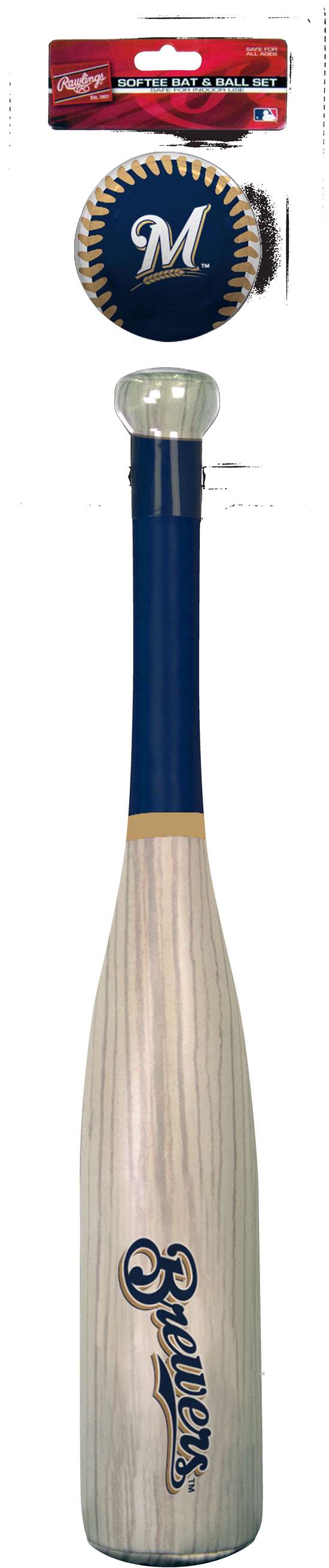 MLB Milwaukee Brewers Grand Slam Softee Baseball Bat and Ball Set (Wood Grain)