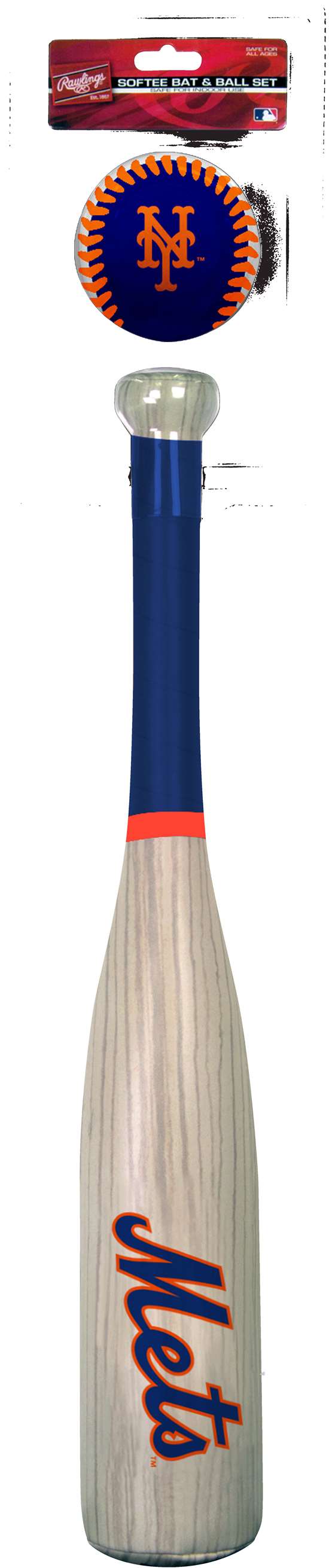 MLB New York Mets Grand Slam Softee Baseball Bat and Ball Set (Wood Grain)
