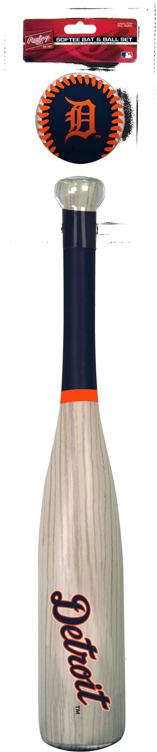 MLB Detroit Tigers Grand Slam Softee Baseball Bat and Ball Set (Wood Grain)