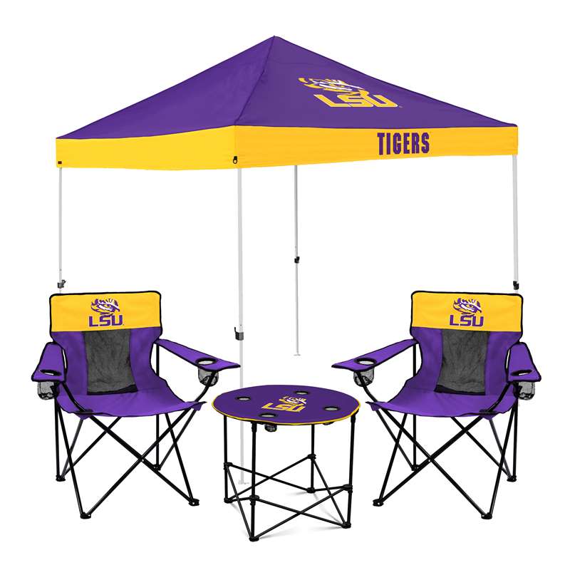 LSU Tigers Canopy Tailgate Bundle - Set Includes 9X9 Canopy, 2 Chairs and 1 Side Table