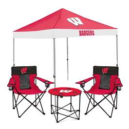 Wisconsin Badgers Canopy Tailgate Bundle - Set Includes 9X9 Canopy, 2 Chairs and 1 Side Table