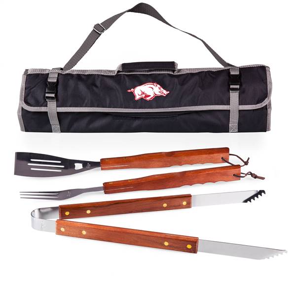 Arkansas Sports Razorbacks 3 Piece BBQ Tool Set and Tote