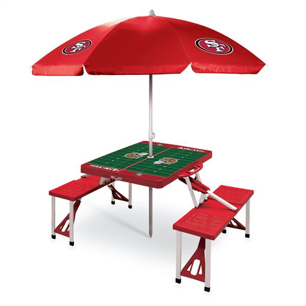 San Francisco 49ers Portable Folding Picnic Table with Umbrella  