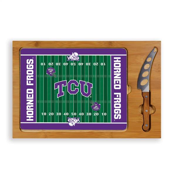 TCU Horned Frogs Glass Top Cutting Board and Knife