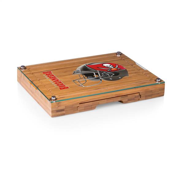 Tampa Bay Buccaneers Glass Top Cheese Cutting Board and Tools