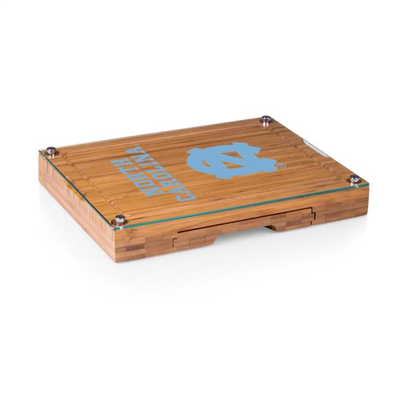 North Carolina Tar Heels Glass Top Cheese Cutting Board and Tools