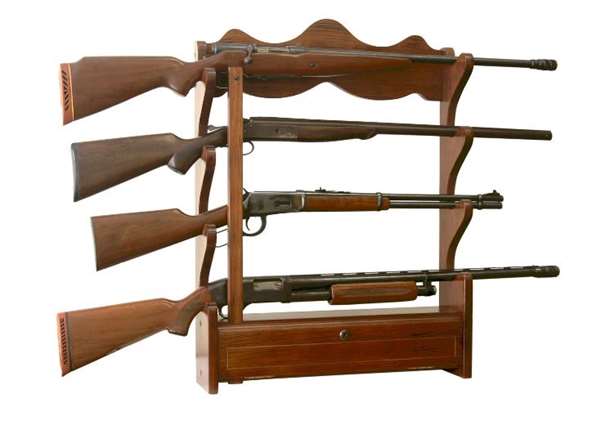 AFC Model 840, 4 Gun Wall Rack with locking storage compartment