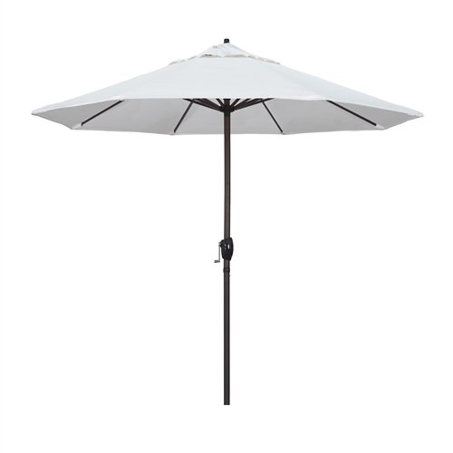 California Umbrella 9' Patio Umbrella Bronze Aluminum Pole, Auto Tilt, Crank Lift, Olefin White Fabric  