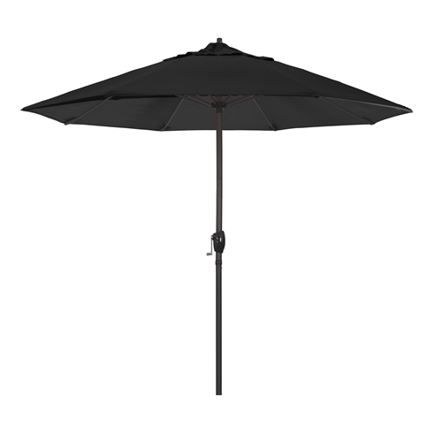 California Umbrella 9' Patio Umbrella Bronze Aluminum Pole, Auto Tilt, Crank Lift, Olefin Black Fabric  