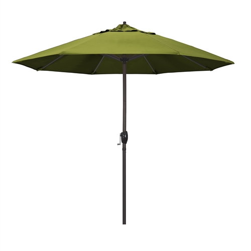 California Umbrella 9' Patio Umbrella Bronze Aluminum Pole, Auto Tilt, Crank Lift, Olefin Kiwi Fabric  