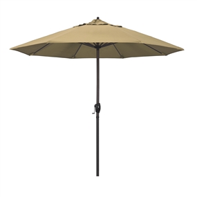 California Umbrella 9' Patio Umbrella Bronze Aluminum Pole, Auto Tilt, Crank Lift, Olefin Champagne Fabric  