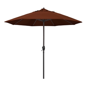 California Umbrella 9' Patio Umbrella Bronze Aluminum Pole, Auto Tilt, Crank Lift, Olefin Terracotta Fabric  