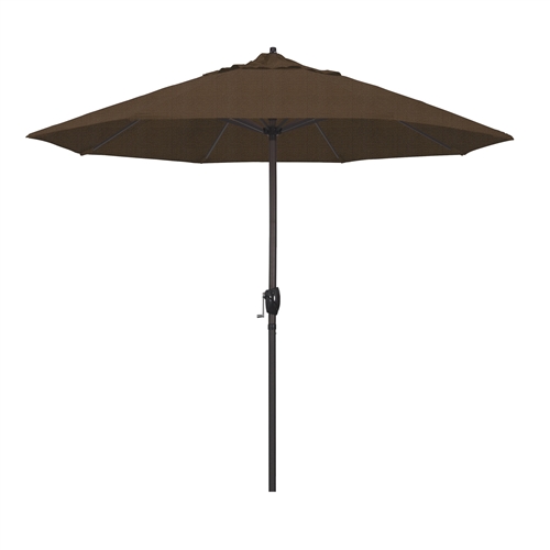 California Umbrella 9' Patio Umbrella Bronze Aluminum Pole, Auto Tilt, Crank Lift, Olefin Teak Fabric  