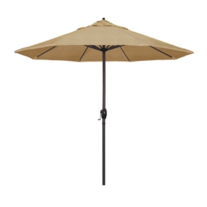 California Umbrella 9' Patio Umbrella Bronze Aluminum Pole, Auto Tilt, Crank Lift, Olefin Woven Sesame Fabric  