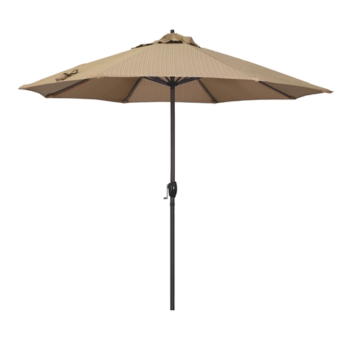 California Umbrella 9' Patio Umbrella Bronze Aluminum Pole, Auto Tilt, Crank Lift, Olefin Terrace Sequoia Fabric  