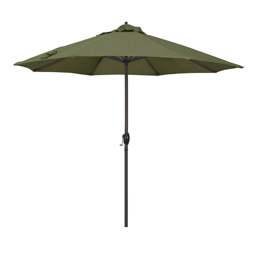 California Umbrella 9' Patio Umbrella Bronze Aluminum Pole, Auto Tilt, Crank Lift, Olefin Terrace Fern Fabric  