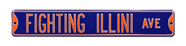 Illinois Fighting Illini Steel Street Sign-FIGHTING ILLINI AVE on Navy    
