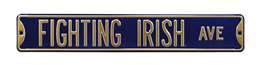 Notre Dame Steel Street Sign-FIGHTING IRISH AVE on Navy    