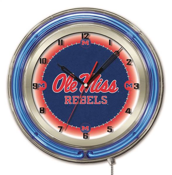 University of Mississippi 19 inch Double Neon Wall Clock
