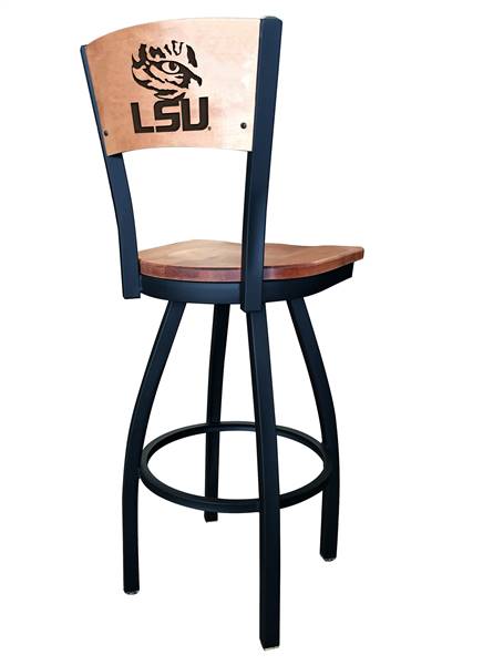 Louisiana State 25" Swivel Counter Stool with Black Wrinkle Finish and a Laser Engraved Back  