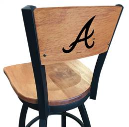 Atlanta Braves 30" Swivel Bar Stool with Black Wrinkle Finish and a Laser Engraved Back  