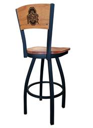 Ohio State 36" Swivel Bar Stool with Black Wrinkle Finish and a Laser Engraved Back  
