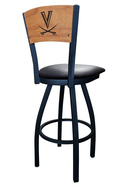 Virginia 36" Swivel Bar Stool with Black Wrinkle Finish and a Laser Engraved Back  