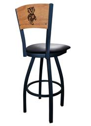 Wisconsin "Badger" 36" Swivel Bar Stool with Black Wrinkle Finish and a Laser Engraved Back  