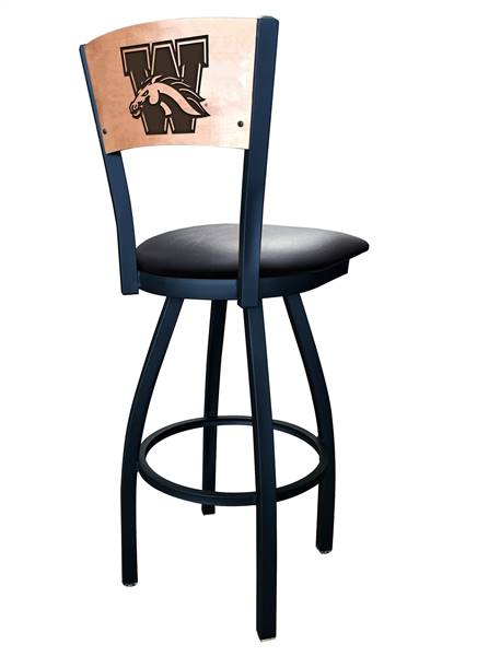 Western Michigan 36" Swivel Bar Stool with Black Wrinkle Finish and a Laser Engraved Back  