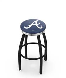  Atlanta Braves 36" Swivel Bar Stool with a Black Wrinkle and Chrome Finish  