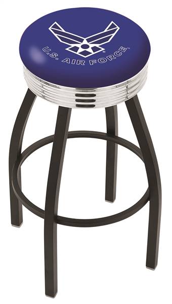  U.S. Air Force 25" Swivel Counter Stool with a Black Wrinkle and Chrome Finish  