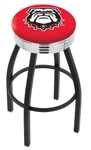  Georgia "Bulldog" 30" Swivel Bar Stool with a Black Wrinkle and Chrome Finish  