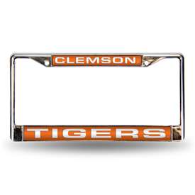 Clemson Tigers Orange 12" x 6" Laser Cut Chrome Frame - Car/Truck/SUV Automobile Accessory    