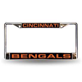 Cincinnati Bengals Black 12" x 6" Laser Cut Chrome Frame - Car/Truck/SUV Automobile Accessory    