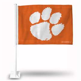 Clemson Tigers Standard Double Sided Car Flag -  16" x 19" - Strong Pole that Hooks Onto Car/Truck/Automobile    