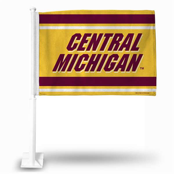 Central Michigan Chippewas Standard Double Sided Car Flag -  16" x 19" - Strong Pole that Hooks Onto Car/Truck/Automobile    