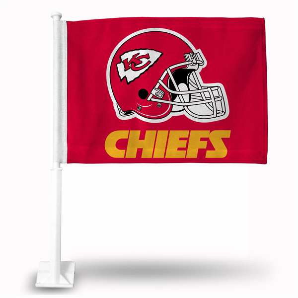 Kansas City Chiefs Red Helmet Double Sided Car Flag -  16" x 19" - Strong Pole that Hooks Onto Car/Truck/Automobile    