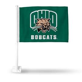 Ohio Bobcats Standard Double Sided Car Flag -  16" x 19" - Strong Pole that Hooks Onto Car/Truck/Automobile    