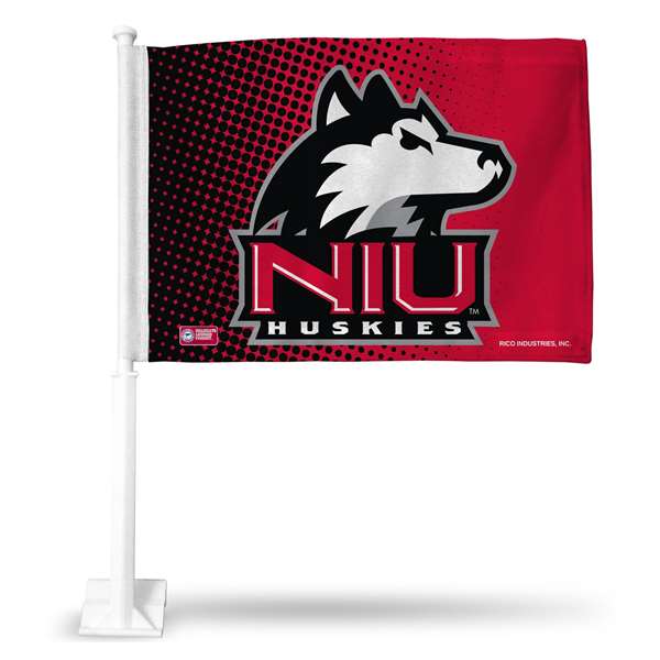Northern Illinois Huskies Standard Double Sided Car Flag -  16" x 19" - Strong Pole that Hooks Onto Car/Truck/Automobile    